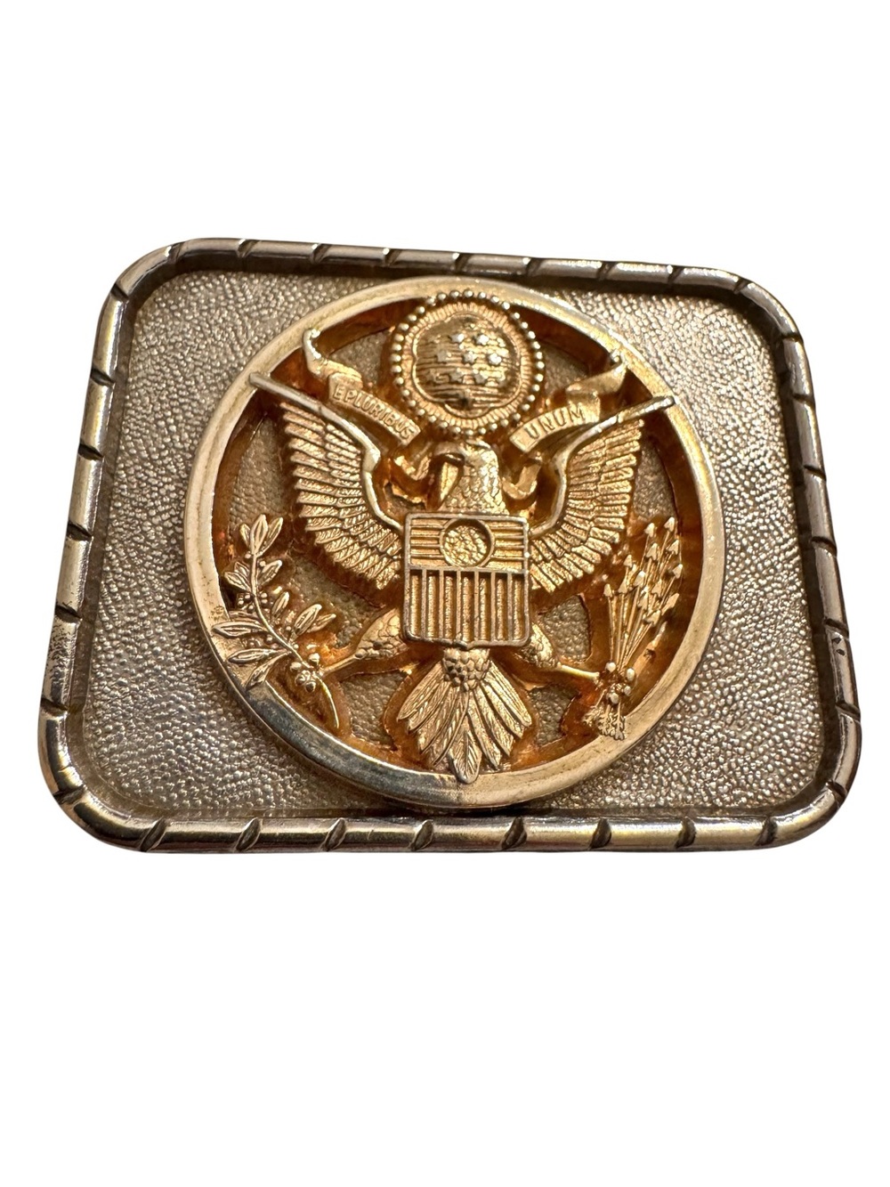 Vintage Great Seal of the United States US Army Eagle Gold Silver Belt Buckle